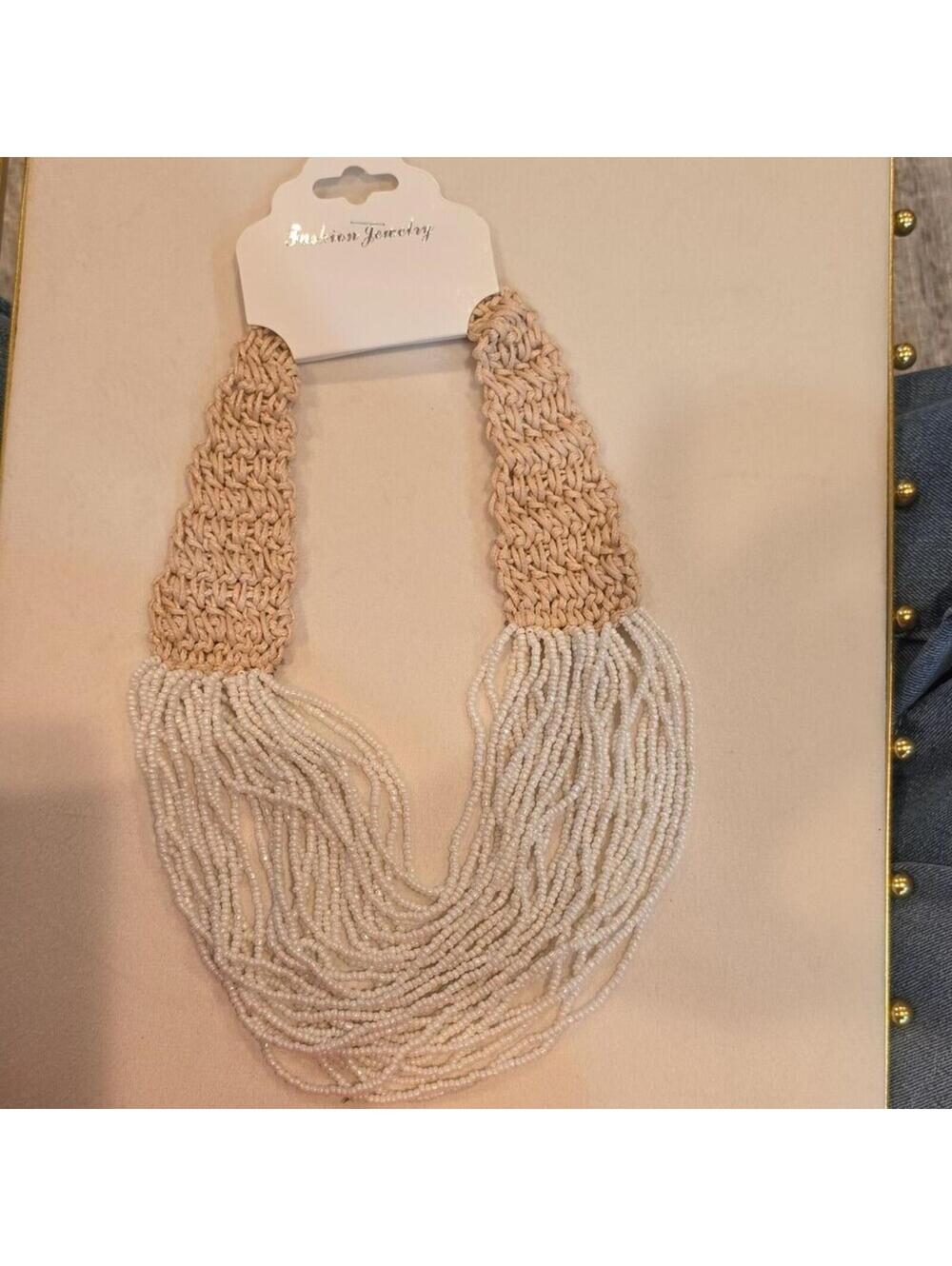 Boho Style Beaded Necklace with Crochet Detail